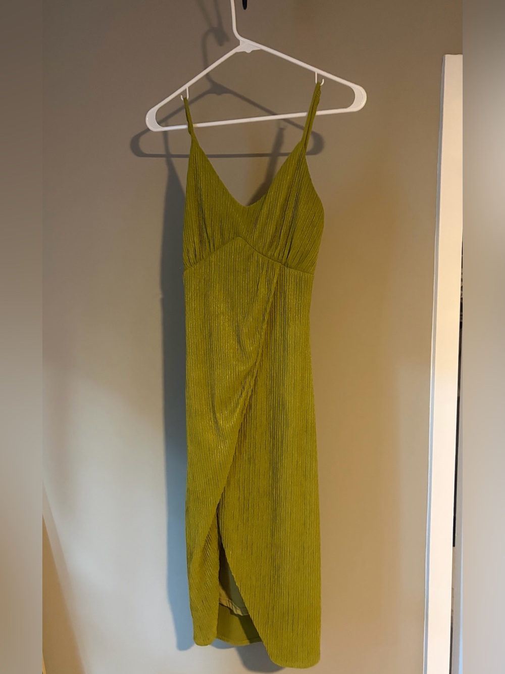 Lulu's Olive Green Pleated Midi Wrap Dress
